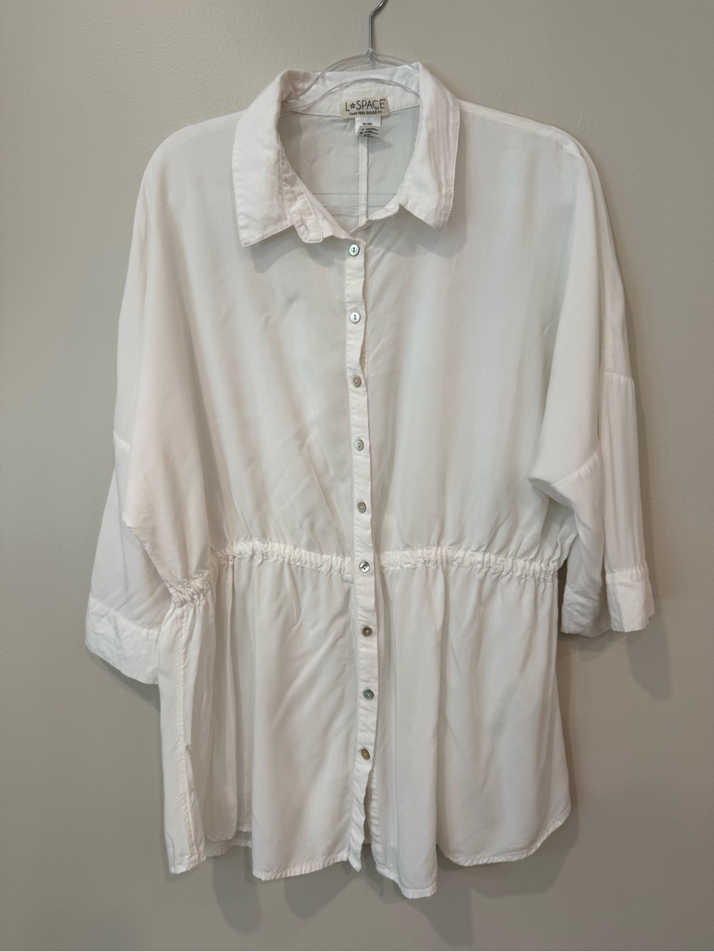 l*space White Button-Front Swim Coverup Shirt